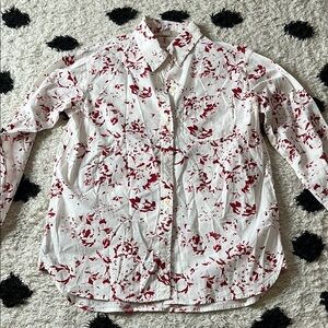 Imrie size XS red and white floral (blood) splatter style button up shirt